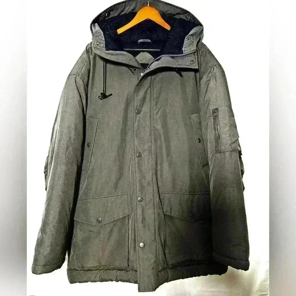 ROOKY Authentic Mens Hooded Grey Nylon Coat with Pockets Galore Size XL
